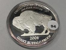 Giant Buffalo Proof One Troy Ounce .999 Pure Silver Bullion