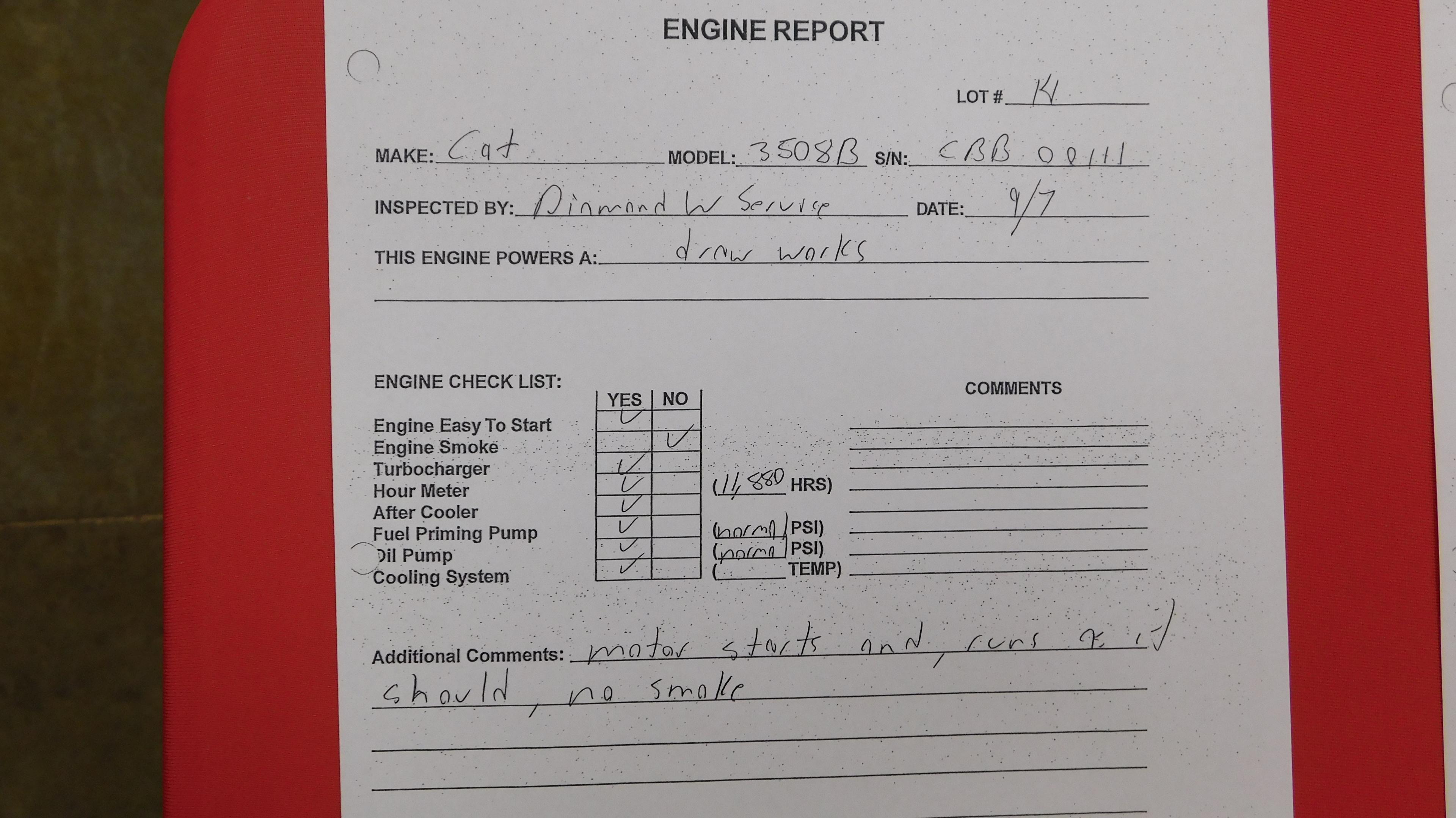 (2112430) CAT 3508 DIESEL SN- SEE ENGINE REPORT, W/ NATIONAL C-300 TORQUE C