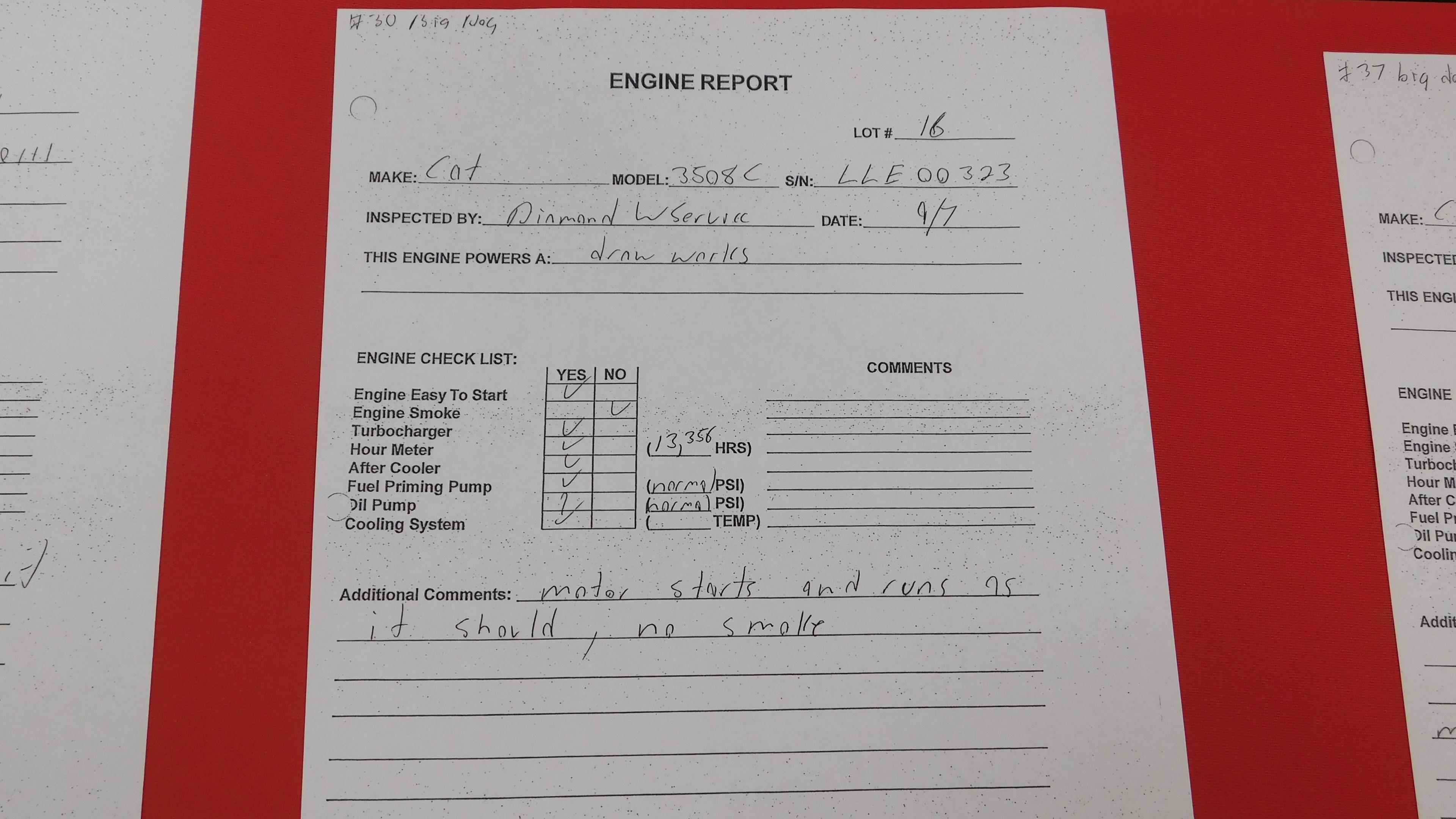 (2112432) CAT 3508 DIESEL ENGINE SN & HRS SEE  ENGINE REPORT W/ NATIONAL C-