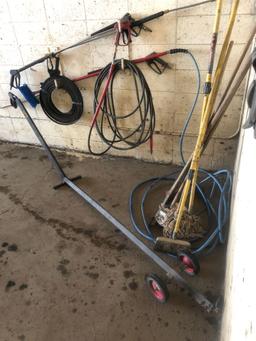 Lot of Asst. Wash Bay Equipment Including Brushes, Spray Wands, Mop, etc.