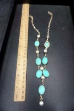 Sterling Silver Silver-Toned Turquoise Stone Necklace