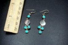 Sterling Silver Silver-Toned Turquoise Earrings