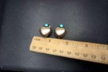 Sterling Silver Silver-Toned Turquoise & Pearl Like Stone Clip On Earrings