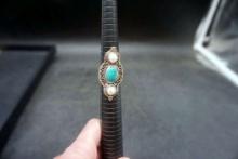 Sterling Silver Turquoise & White Stone Ring