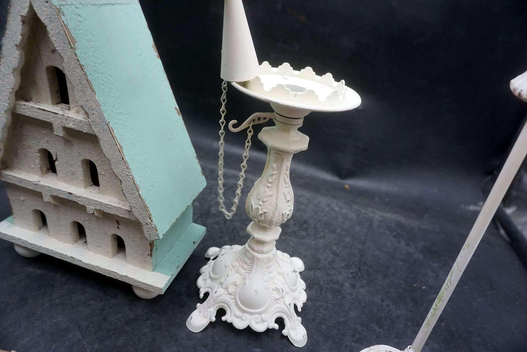 Decorative Bird House, Candle Stick Holder & Stand W/ Clamp