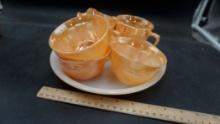 Peach Lusterware Pie Pan, Cream & Sugar, Cups