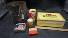 Whitman'S Sampler Cigar Box, Brass Bass Lightbulb, Sweet Potato Container & Empty Boxes