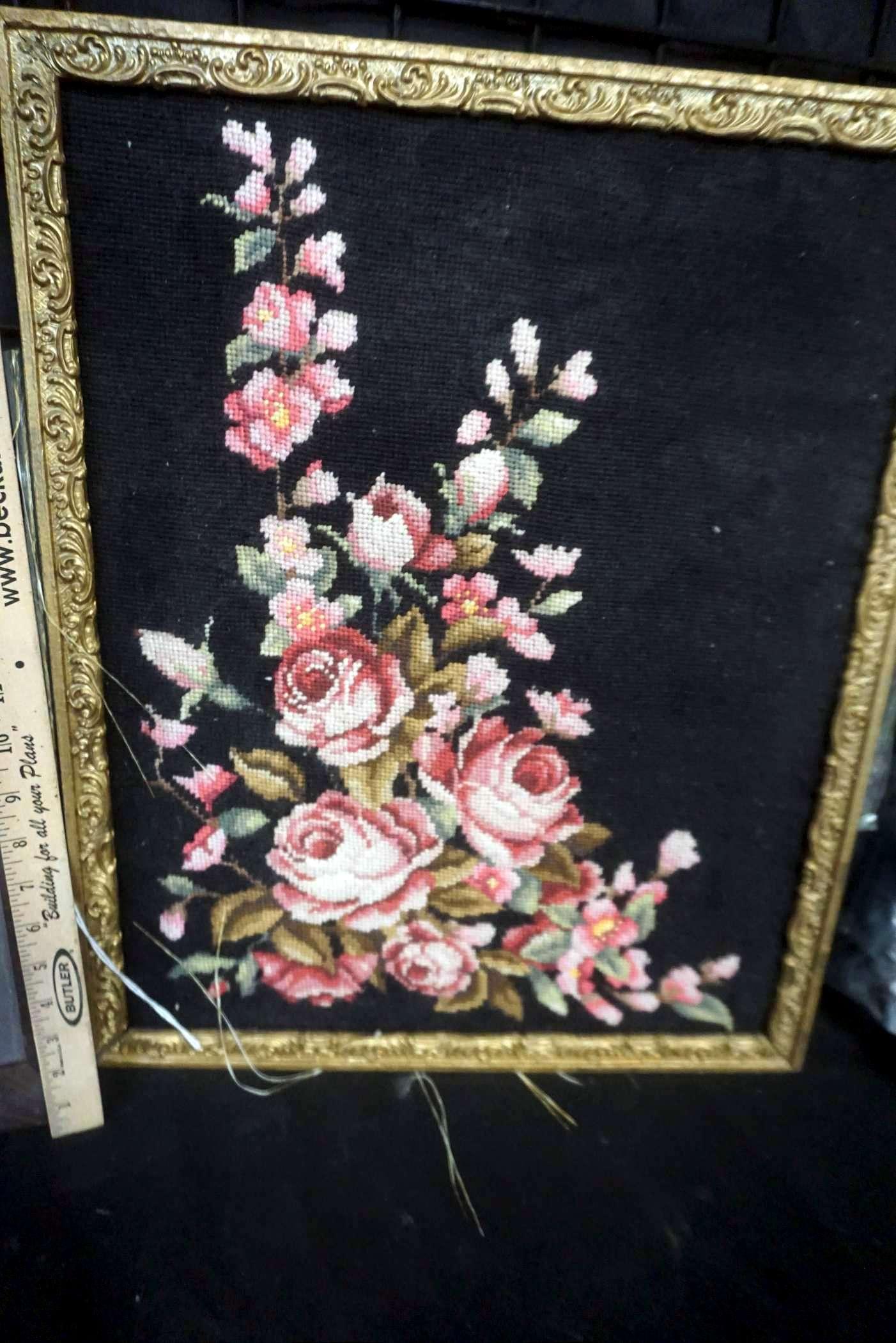 Family Photo & Needlework Flower Framed Art