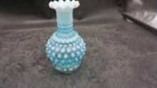 Fenton Blue Hobnail Ruffled Vase