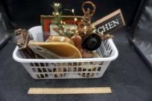 Laundry Basket W/ Household Decor - Signs, Serving Dishes, Clock & Ornaments