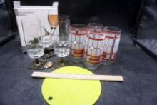 Cutting Board, Coca-Cola Glasses, Raised Candle Holders & Wine Glasses