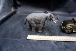 Elephant Toy Figurine & Farmers State Bank Parkston, Sd Car Bank W/ Key