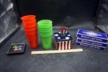 Cups, Balance Coaster, Miniature Light Bulbs, Uncle Sam Hat Dish W/ Lid