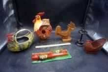 Chicken Baskets, Chicken Figurines, Candlesticks & Toothbrush Holder