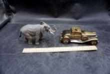 Elephant Toy Figurine & Farmers State Bank Parkston, Sd Car Bank W/ Key