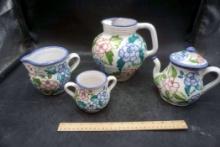 Floral Pitcher, Creamer, Sugar & Teapot (Made In Portugal)