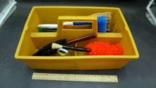Plastic Caddy W/ Assortment Of Brushes & Tools