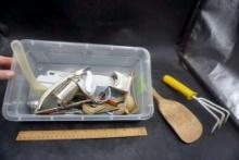 Plastic Tub W/ Assorted Kitchen Utensils & Tools