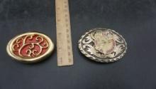 2 Belt Buckles - Red W/ Gold-Tones & P.A.P. Loyal Order Of Moose