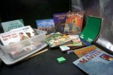 Plastic Bin W/ Assorted Books & Notebook