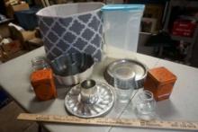 Fabric Bin, Cake Pans, Tea Tins, Cereal Keeper, Glass, Jars