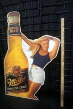 Miller Genuine Draft Lady & Beer Bottle Sign