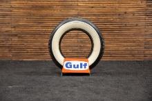 Gulf Gas Tire Holder with Vintage Whitewall Tire