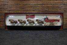 1970s Large Budweiser Beer Wagon and Clydesdale Horses Lighted Sign