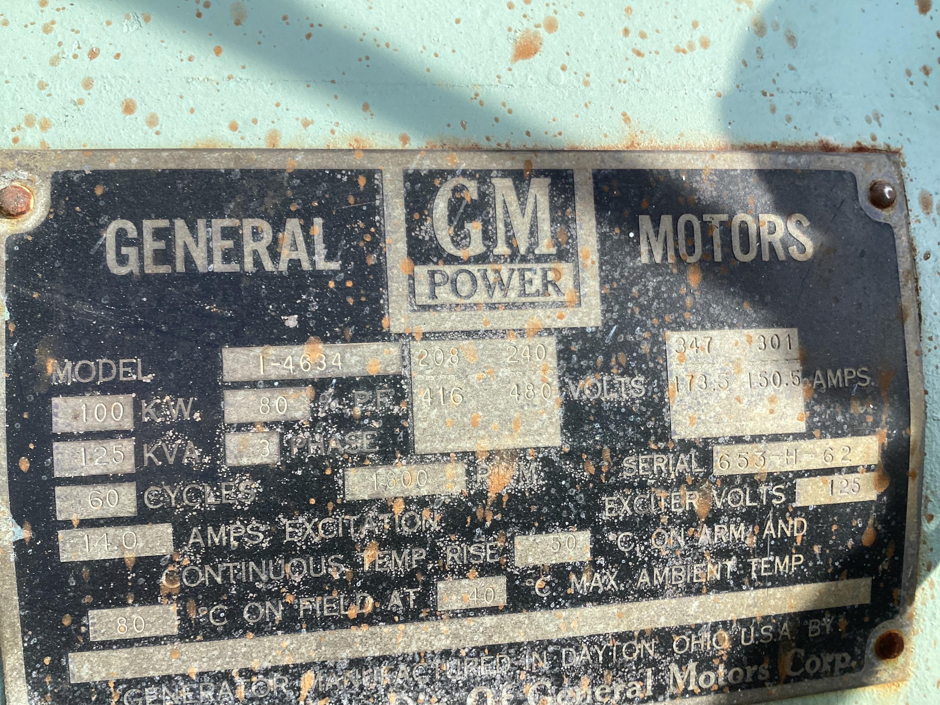 General Motors Generator 100 Kw