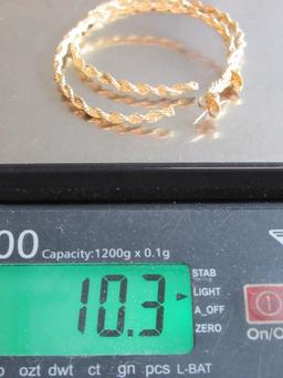 14Kt Gold Earrings W/ Rope Hoops Design