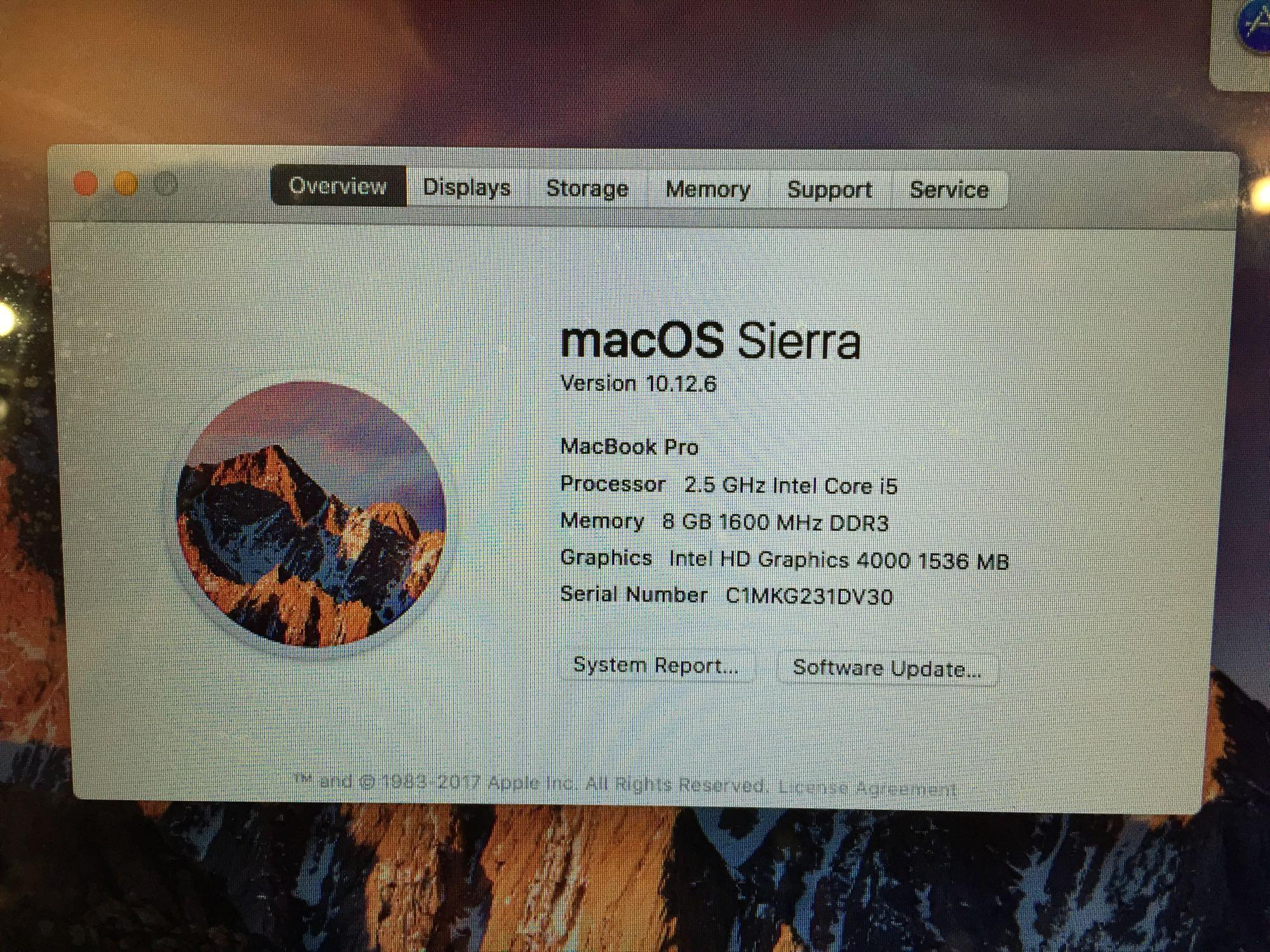 Apple MacBook Pro A1278 13" LCD Intel Core i5 2.5GHz 8GB 500GB Mac Sierra 10.12.16 Wifi BT Laptop