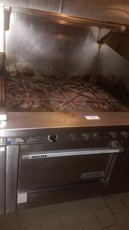 Craft 8' 6" x 30" cooking line with 34" gas char grill, 34 1/2" 6 burner ra