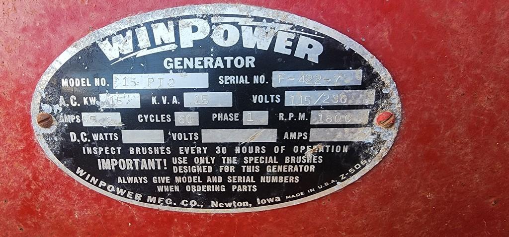 Winpower 15PT2 PTO Generator