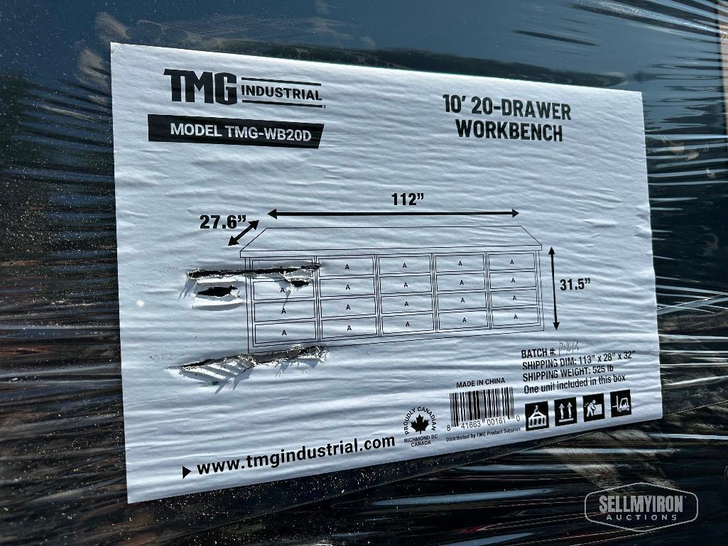 Unused TMG Industrial 10ft 20 Drawer Workbench [YARD 2]