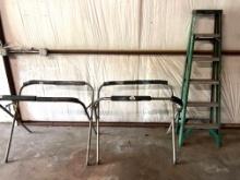 6 foot Step Ladder and 2 Automobile Hood Stands