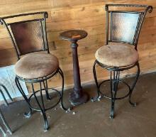 Lot of 2 Bar Stools and Cocktail End Table