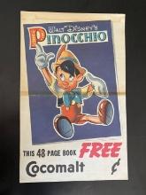 Rare! 1939 Pinocchio Cocomalt Giveaway Advertising Poster