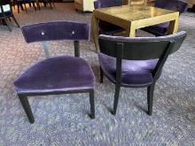 (2) 26"�W x 22"�D x 33"�H Purple Fabric Cushion Seats & Backs Wood Frame Chairs