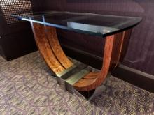 60"�W x 24"�D x 33"�H Glass Top High Gloss Decor Wood/Chrome Base Accent Table