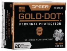 Speer 23970GD Gold Dot Personal Protection 40 SW 165 gr 1150 fps Hollow Point HP 20 Bx
