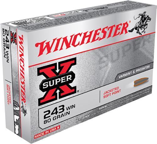 Winchester Ammo X2431 Super X 243 Win 80 gr 3350 fps Jacketed Soft Point JSP 20 Bx10 Cs