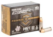 Federal P30HST1S Premium Personal Defense 30 Super Carry 100 gr HST Jacketed Hollow Point 20 Per Box