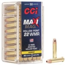 CCI 0024 MaxiMag 22 WMR 40 gr 1875 fps Jacketed Hollow Point JHP 50 Bx