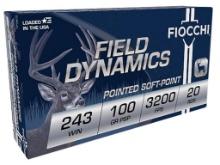 Fiocchi 243SPD Field Dynamics 243 Win 100 gr Pointed Soft Point PSP 20 Per Box10 Cs