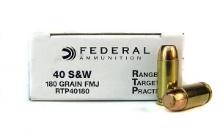 Federal RTP40180 Range Target RangeTargetPractice 40 SW 180 gr Full Metal Jacket FMJ 50 Per Box