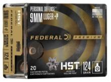Federal P9HST3S Premium Personal Defense 9mm Luger P 124 gr HST Jacketed Hollow Point 20 Per Box