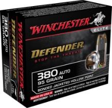 Winchester Ammo S380PDB Defender 380 ACP 95 gr Bonded Jacket Hollow Point 20 Per Box