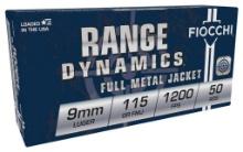 Fiocchi 9AP Range Dynamics Pistol 9mm Luger 115 gr Full Metal Jacket FMJ 50 Per Box