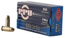 PPU PPH32AF Handgun 32 ACP 71 gr Full Metal Jacket 50 Per Box