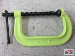 Wilton 406FS 6" Drop Forged C-Clamp, High Visibility Neon Yellow, Grooved Anvil